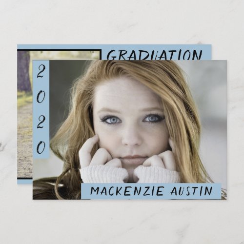 Graduation 2 Photo  Light Blue Modern Grad Party Invitation