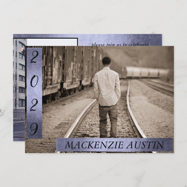 Graduation 2 Photo | Sophisticated Purple Keepsake Invitation (Front/Back)