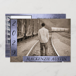 Graduation 2 Photo Sophisticated Purple Keepsake Invitation