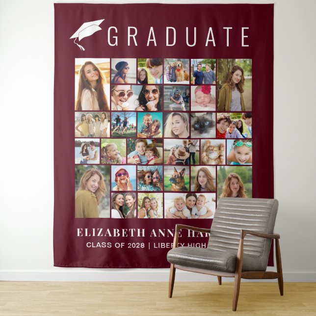 Graduation 30 Photos Burgundy Photo Booth Backdrop (In Situ)