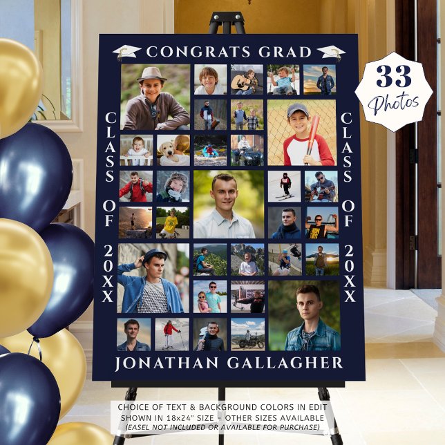 Graduation 33 Photo Collage Navy Blue Foam Board (Creator Uploaded)