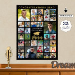 Graduation 35 Photo Collage Black Gold Cap Poster<br><div class="desc">Create your own graduation photo memories display printed on foam core board utilizing this easy-to-upload photo collage template with 35 square pictures of your graduate through the years to share at their graduation party. The editable black and gold design features a faux metallic gold graduation cap, the editable title CONGRATULATIONS...</div>