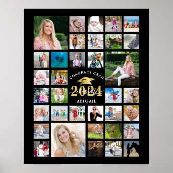 Graduation 35 Photo Collage CLASS YEAR Black Poster | Zazzle