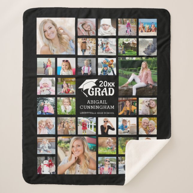 Graduation 35 Photo Collage Commemorative GRAD Sherpa Blanket (Front)