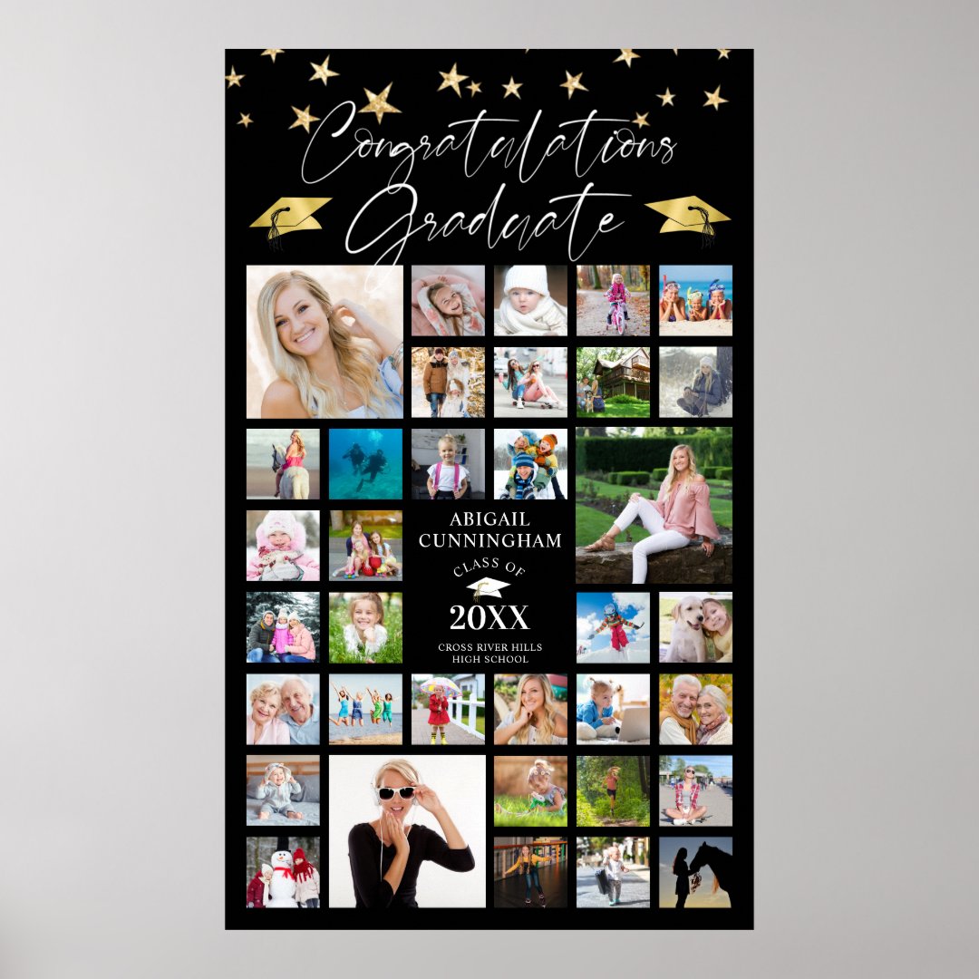 Graduation 35 Photo Collage Congrats Grad Script Poster Zazzle 