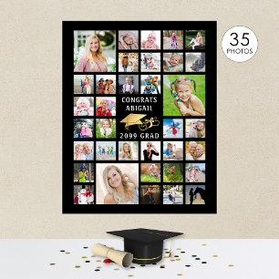 Graduation 35 Photo Collage Metallic Gold Black Poster