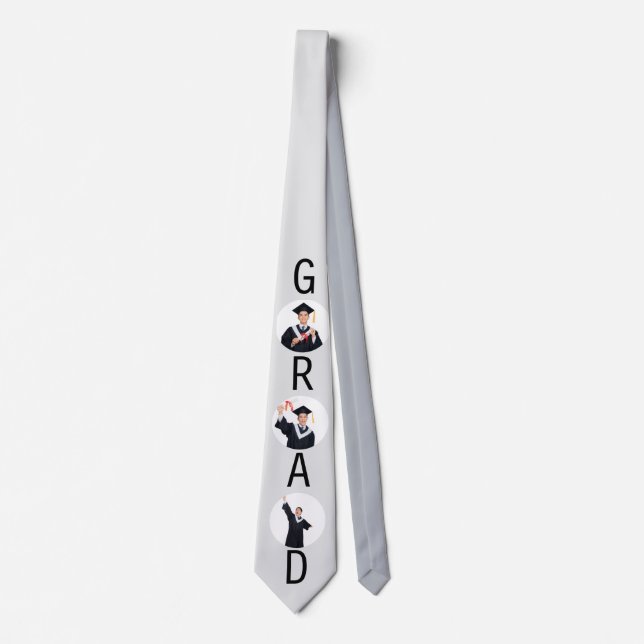 Graduation 3 Custom Photos Light Gray Neck Tie (Front)