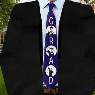 Graduation 3 Custom Photos Navy Blue Neck Tie