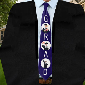 Graduation 3 Custom Photos Navy Blue Neck Tie