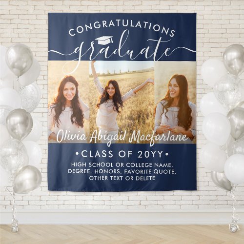 Graduation 3 Photo Collage Navy Blue Backdrop