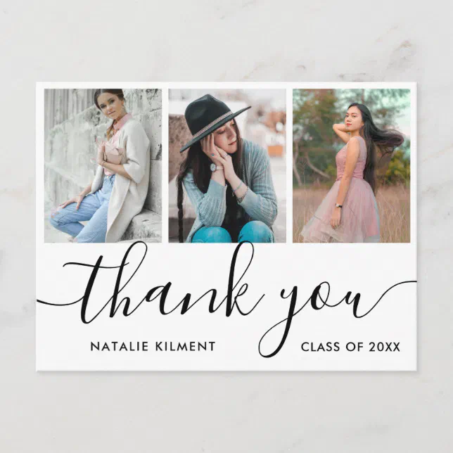 Graduation 3 Photo Collage Thank You Postcard | Zazzle