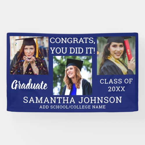 Graduation 3 Photo Congrats Graduate 2023 Blue Banner