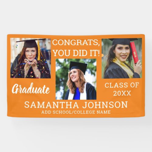 Graduation 3 Photo Congrats Graduate 2023 Orange Banner