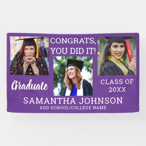 Graduation 3 Photo Congrats Graduate 2023 Purple Banner