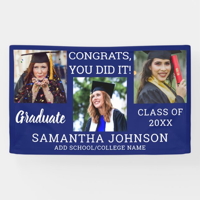Graduation 3 Photo Congrats Graduate 2025 Blue Banner (Horizontal)