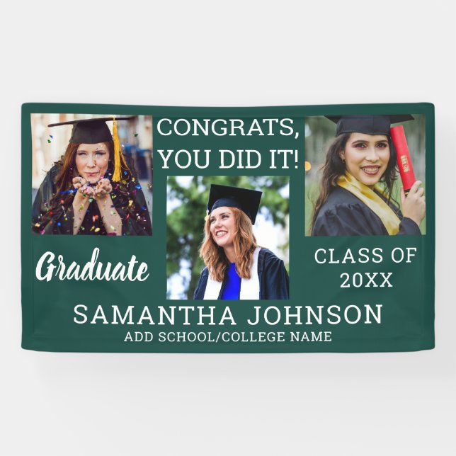 Graduation 3 Photo Congrats Graduate 2025 Green Banner (Horizontal)