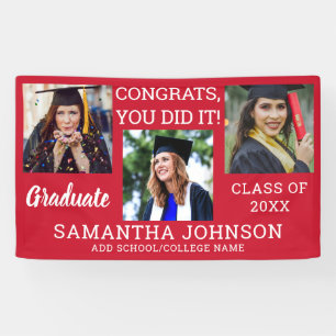 Graduation 3 Photo Congrats Graduate 2025 Red Banner