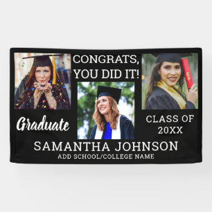 Graduation 3 Photo Congrats Graduate 2026 Black Banner