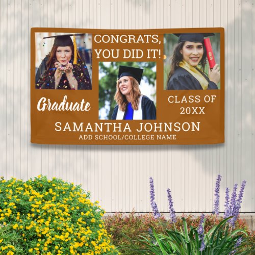 Graduation 3 Photo Congrats Graduate 2026 Brown Banner