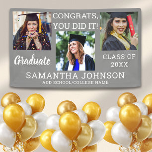 Graduation 3 Photo Congrats Graduate 2026 Gray Banner