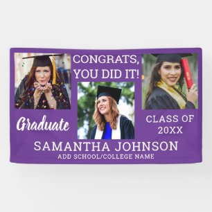 Graduation 3 Photo Congrats Graduate 2026 Purple Banner