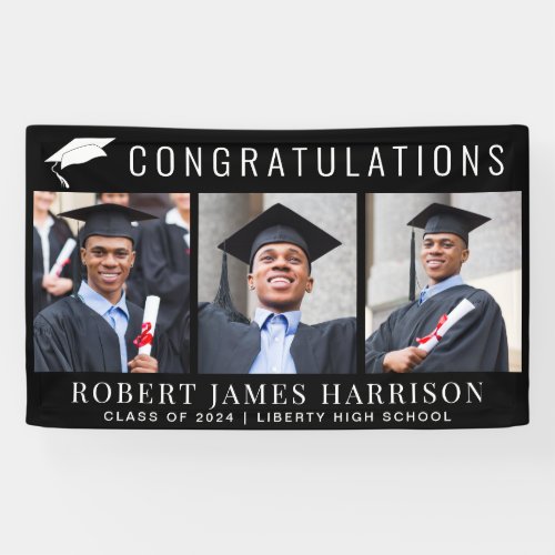 Graduation 3 Photo Congratulations Black Banner