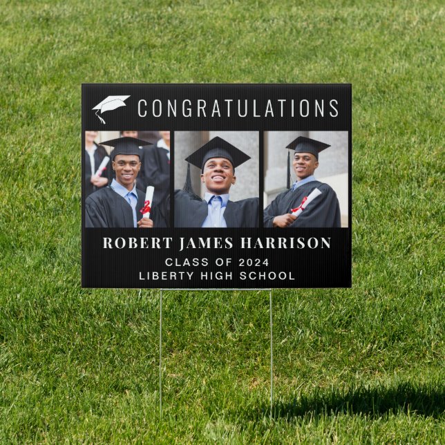 Graduation 3 Photo Congratulations Black Sign (Insitu)