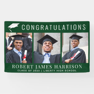 Graduation 3 Photo Congratulations Green Banner