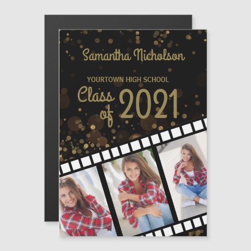 Graduation 3 Photo Film Strip Black Gold Bokeh