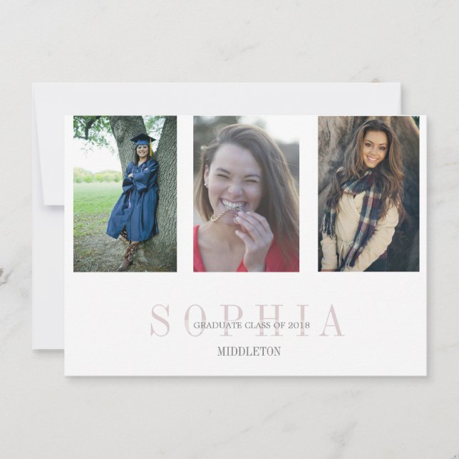 Graduation 3 Photo Modern Overlay Party Invitation (Front)