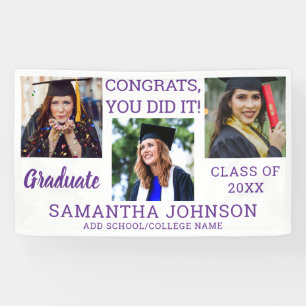 Graduation 3 Photo Purple Congrats Graduate 2025 Banner