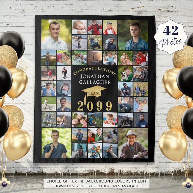 Graduation 42 Photo Collage Class Year Your Colors Tapestry (Creator Uploaded)