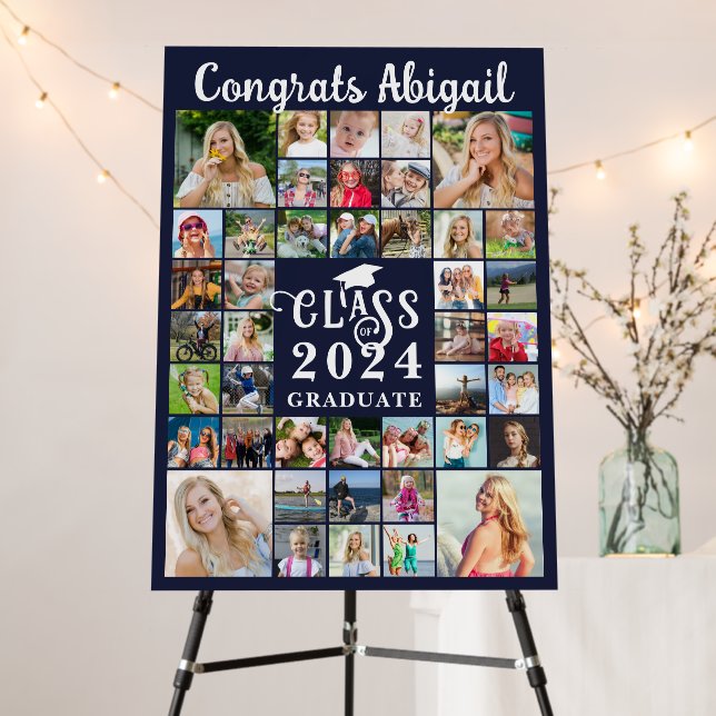 Graduation 42 Photo Collage Navy Blue Class Year Foam Board (In Situ (Stand))