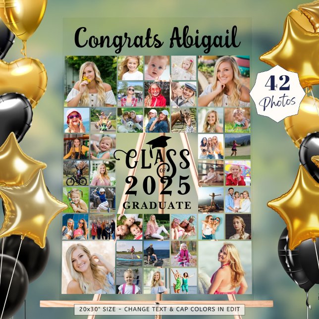 Graduation 42 Photo Collage Script Class Year Acrylic Sign (Creator Uploaded)