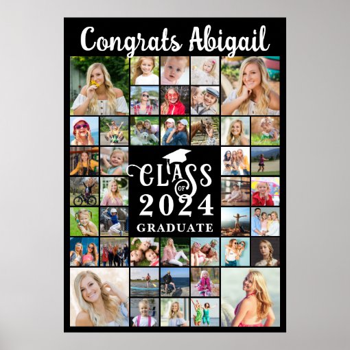 Graduation 42 Photo Collage Script Class Year Poster | Zazzle