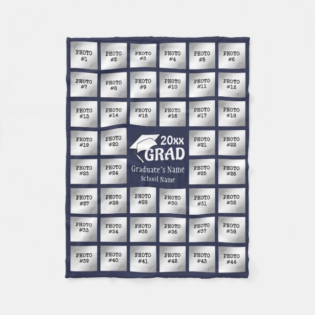 Graduation 44 Photo Collage (Editable BLUE) Fleece Blanket (Front)