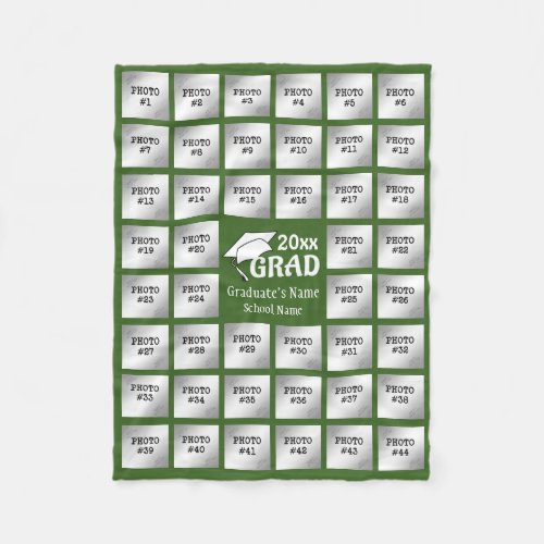 Graduation 44 Photo Collage Editable GREEN Fleece Blanket