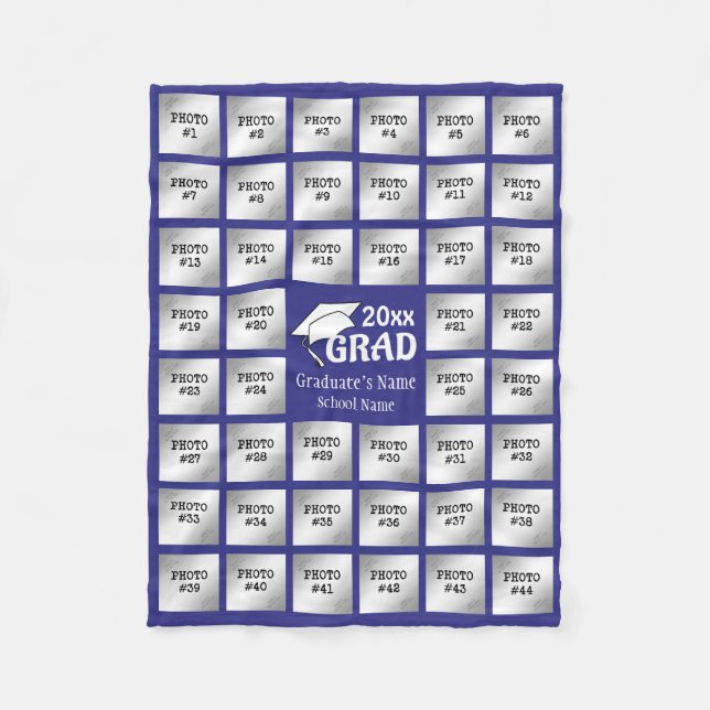 Graduation 44 Photo Collage (Editable PURPLE) Fleece Blanket (Front)