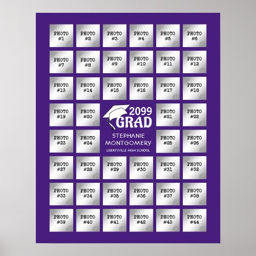 Graduation 44 Photo Collage Party Display  Purple Poster