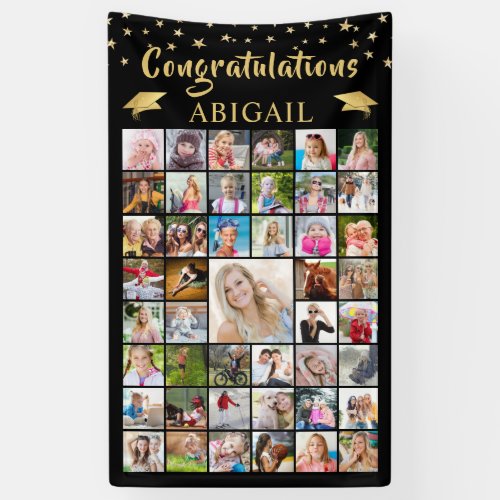 Graduation 45 Photo Collage Black Gold Banner