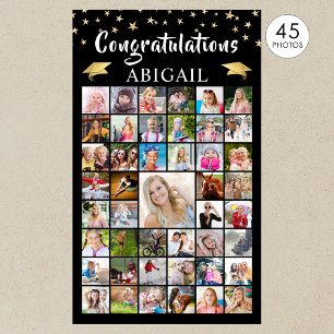 Graduation 45 Photo Collage Black Gold Poster