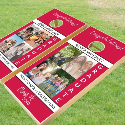 Graduation 4 or 8 Photo Collage Red and White Cornhole Set