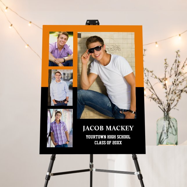 Graduation 4 Photo Collage Orange Black  Foam Board (In Situ (Stand))