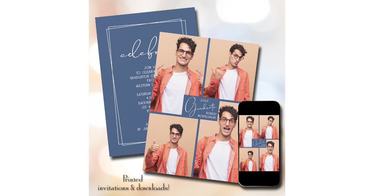 Graduation 4 Photo Collage Party Invitation | Zazzle