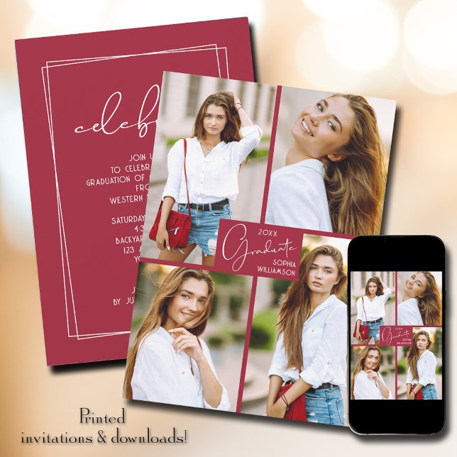 Graduation 4 Photo Collage Party Invitation (Creator Uploaded)