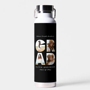 Graduation 4 photo modern personalised black water bottle