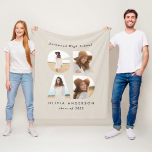 Graduation 4 photo modern personalised black white fleece blanket
