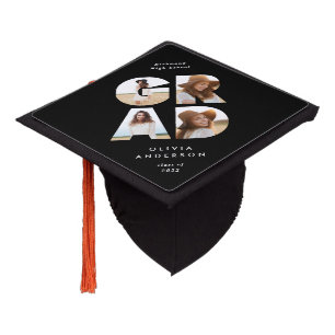 Graduation 4 photo modern personalised burgundy cap topper