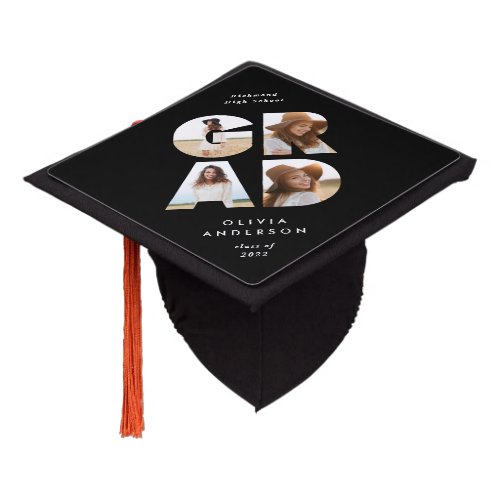 Graduation 4 photo modern personalised burgundy graduation cap topper