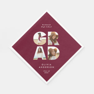 Graduation 4 photo modern personalised burgundy napkins